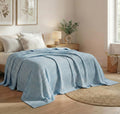 SANMARINO Cotton Waffle Summer Blanket Double Bed – Lightweight Breathable AC Blanket, Soft Cooling Bedspread for All Season Comfort - Powder Blue 230 x 220 cm, 200–250 GSM Kafalo
