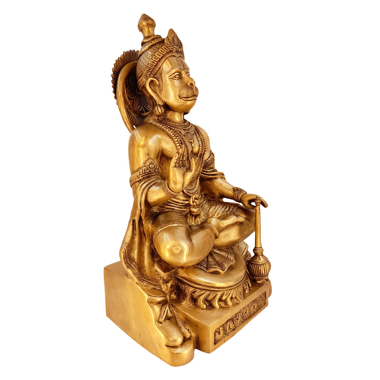 ARTVARKO Big Brass Lord Hanuman Murti for Home Puja Blessing Posture Idol Bajrangbali with Gada Statue for Pooja Gift Living Room Mandir Height 18 Inch