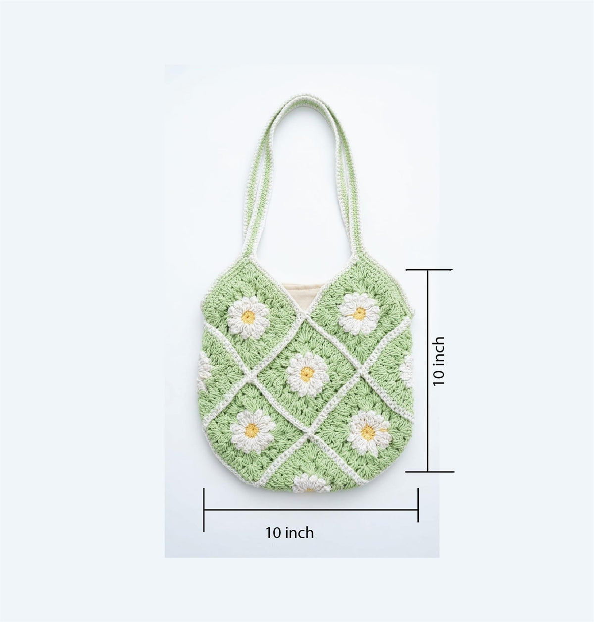 ATICUE Handcrafted Stylish Cotton Yarn Handknitted Crochet Bag with with Lining and Zipper Closure for Women (9x10 Inch) (Green)