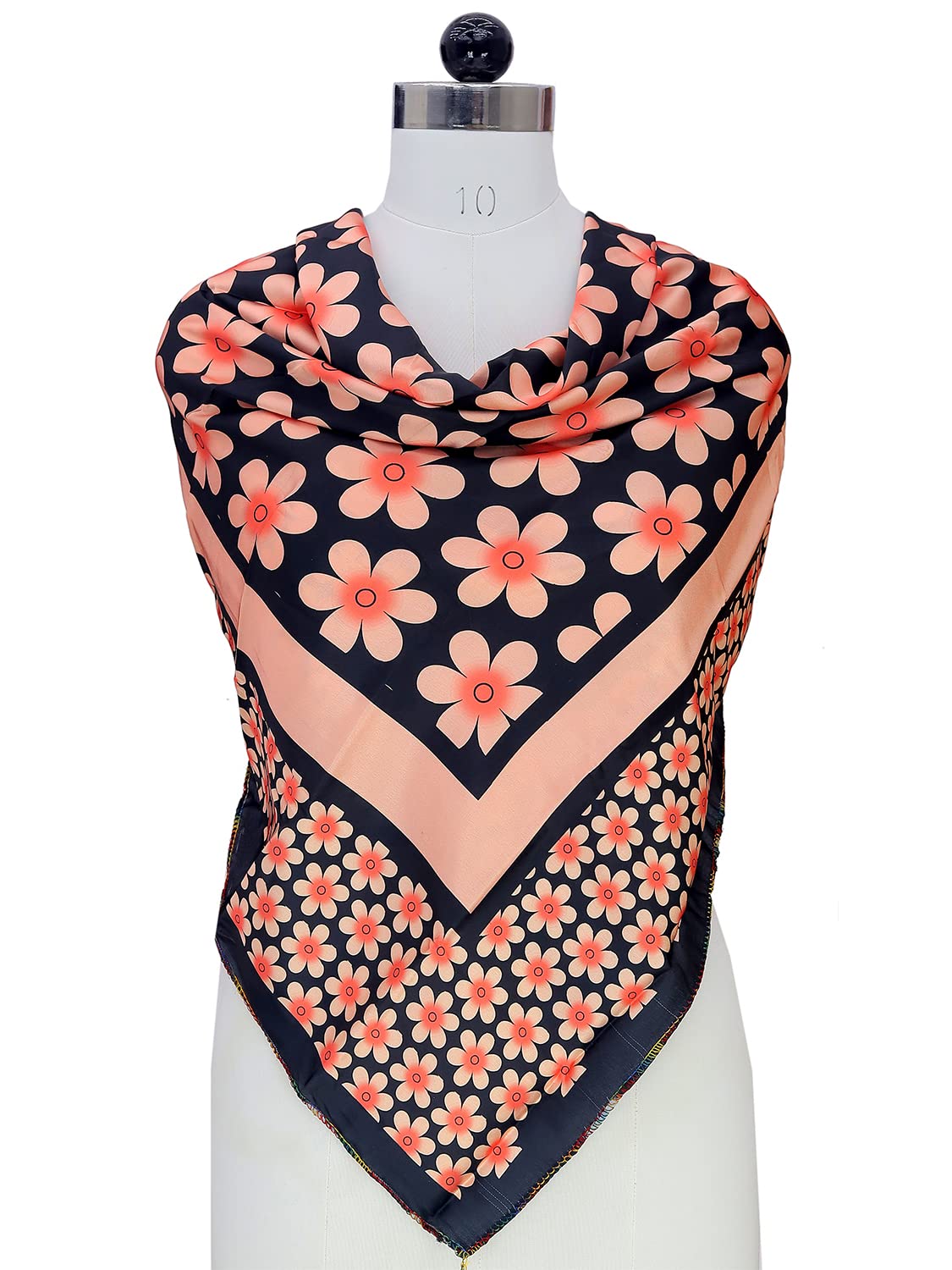 leeza store Women's Pink Black Floral Silk Scarf For Women – Digital Printed, Soft & Elegant, 40 X 40