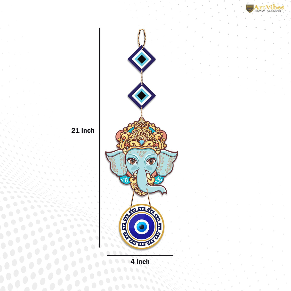 Artvibes Shri Ganesha with Evil Eye Wooden Wall Hanging For Good Fortune For Home Decoration | Livingroom | Spiritual Decor Items | Wall Illustrations | Ethnic Wall Decor | Wall Art Print (WH_8512N)