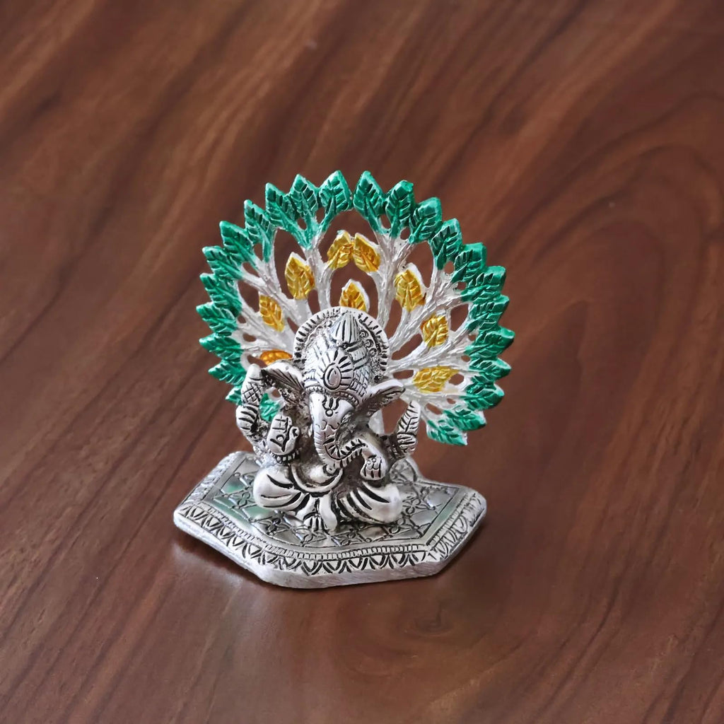 KridayKraft Elegant Mini Ganesh Murti – Divine Lord Ganesh Idol for Home & Office Décor, Intricately Designed Pooja Statue & Spiritual Showpiece for Living Room, Bedroom, Temple (Silver)