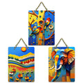 Artvibes Modern Abstract Art Wooden Wall Hanging for Home Decor | Living Room | Trendy Decor | Modern Art Paintings | Wall Poster | Wall Accents | Artworks Hangings | Ideal Gifts (WH_9697N), Set of 3