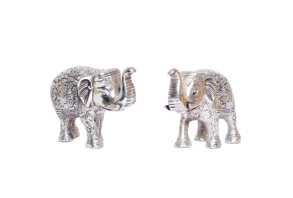 KridayKraft Metal Elephant Polish Set for Showpiece Enhance Your Home, Office, Table Decorative (Silver, Medium) - 2 Pieces
