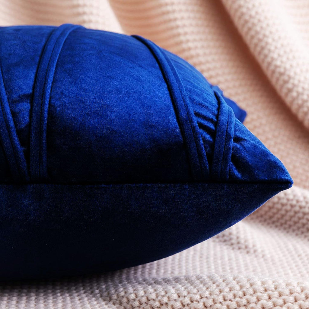 Khooti Velvet Striped Cushion Cover Pack of 1-34X34/86X86 Cm | Navy Blue | Soft Pillow Covers Cushion Case for Sofa Bedroom Living Room Chair Car, Cushion Cover with Zig Zag Pattern