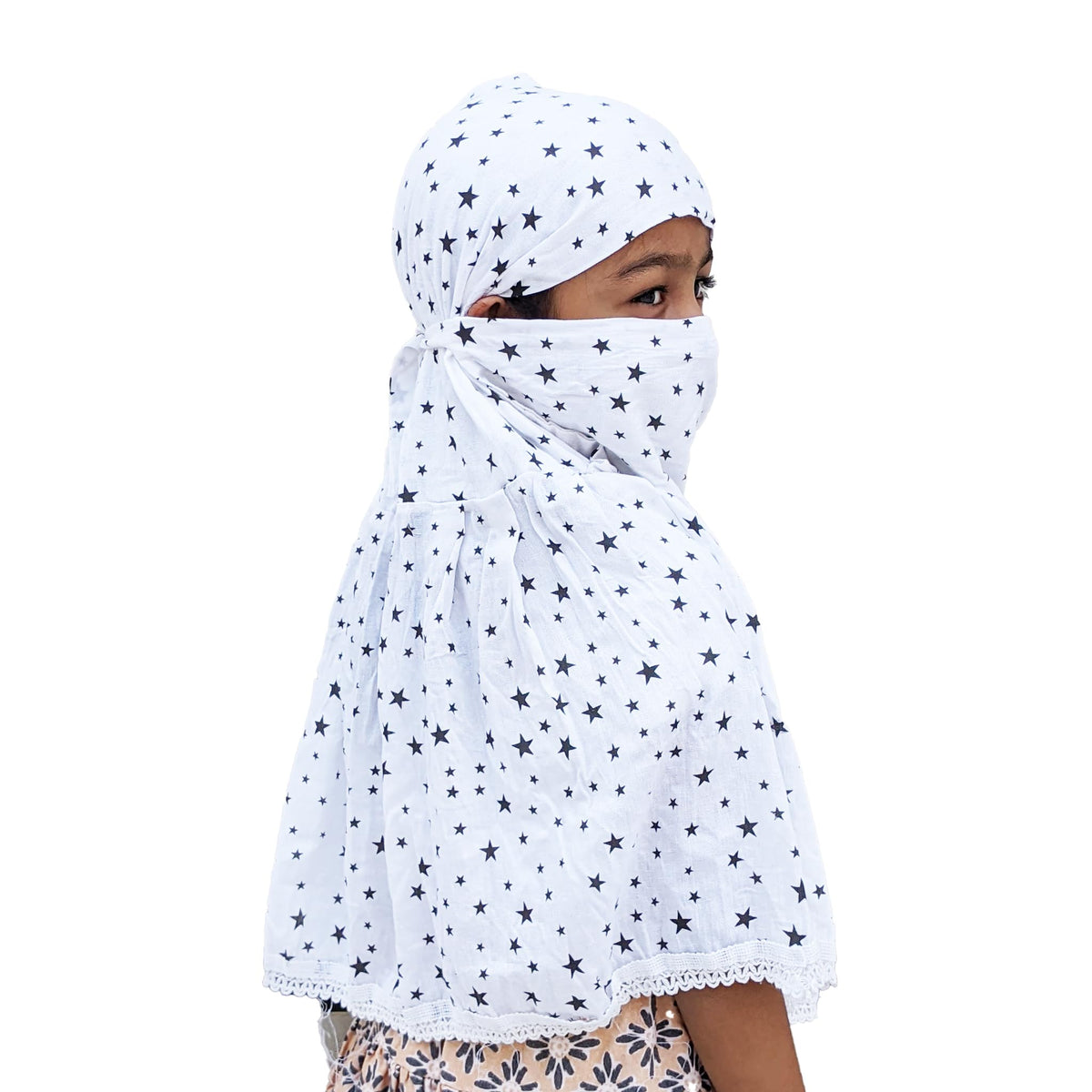 HETVIN Cotton Face Scarf for Girls – Soft, Breathable, and Adjustable – Perfect for Outdoor Activities, Travel, and Everyday Wear – Protection Against Dust, Wind, and Sun (Black Star Baby Scarf)
