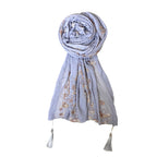 FAHABO Scarf for Women Stylish Pleated Viscose Cotton with Embroidery and Tassels | Hijab Scarf | Stole | Soft, Lightweight, and Latest Scarves | 72 x 33 Inches (Whisper Grey)