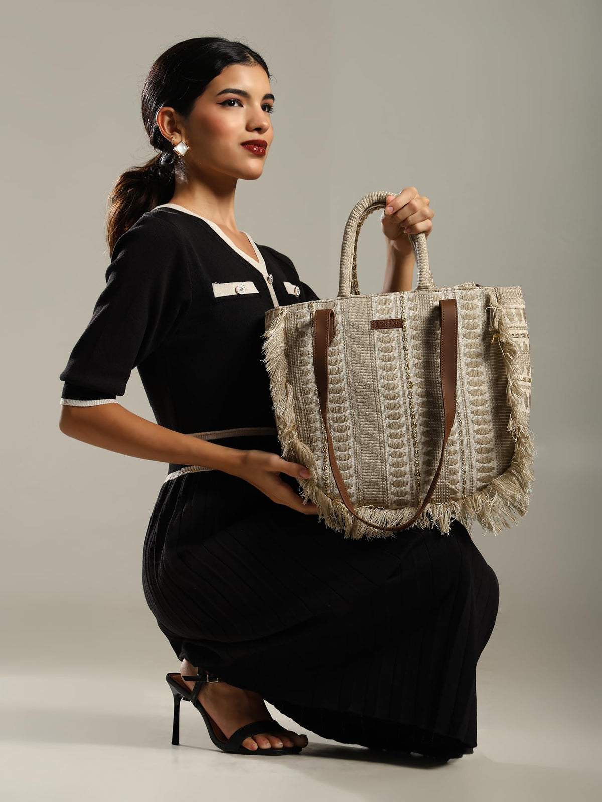 ENSAC Premium Cotton Tote Bag for Women, Stylish Handbag for women with Zip Closure | Fit for Office Bag, College, Travel Use | Handcrafted in India