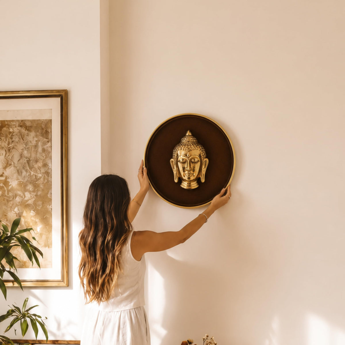 BEHOMA Divine Buddha Metal Wall Plate Coffee Brown & Gold 9.8
