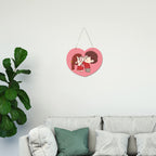 Artvibes Cute Cartoon Couple Heart Shaped Wooden Wall Hanger for Home Decor | Living Room | Office | Wall Art Painting For Hall | Graphic Artwork | Wall Art Print | Unique Gift Items (WH_5502NN)