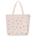 MASQ by Q-One Cute Genes Foldable Reusable Tote Bag for Women with Zip | College Bag for Girls | 100% Organic Canvas Tote for Shopping, Travel & Beach | (Heart Beige)