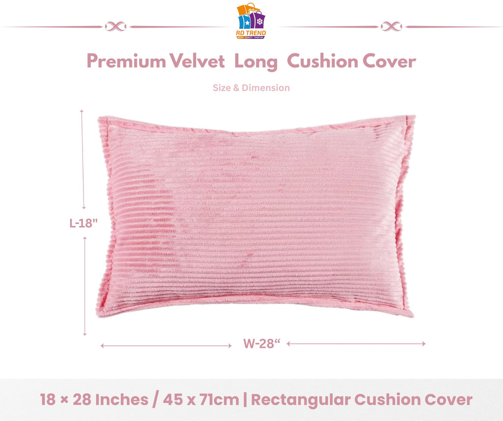 RD TREND® Corduroy Cushion Cover Set of 2, Striped Double Sided Decorative Throw Pillowcases for Sofa, Bed & Living Room Rectangular Long Cushion Covers 18x28 inches | Peach