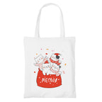 Happu-White Cotton Canvas Tote Bag with Zip | Happy Christmas Festive Print | Reusable, Washable & Eco-Friendly Multi-Purpose Tote for Women & Girls HPK-3440