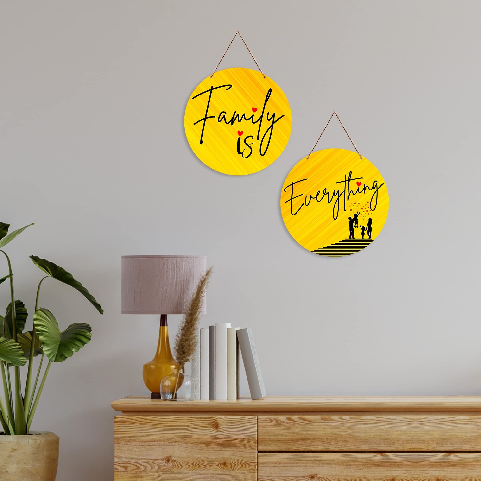 Artvibes Family Is Everything Printed Wooden Wall Hanging | Quotes Decor Item | Wall Accents | Housewarming Gifts | Wall Illustrations | Artworks Hangings | Mdf Wall Decoration (WH_4110N), Set of 2