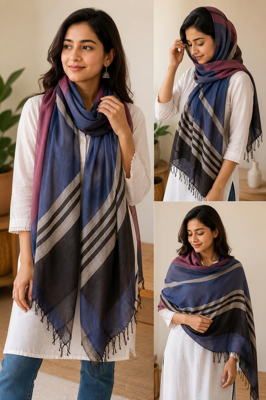 Premium Viscose Scarf for Women & Men | Soft Lightweight Fashion Stole | Breathable Wrap with Tassel Fringe | Large 28 x 72 Inch Shawl for Casual, Travel & Winter | Multicolour