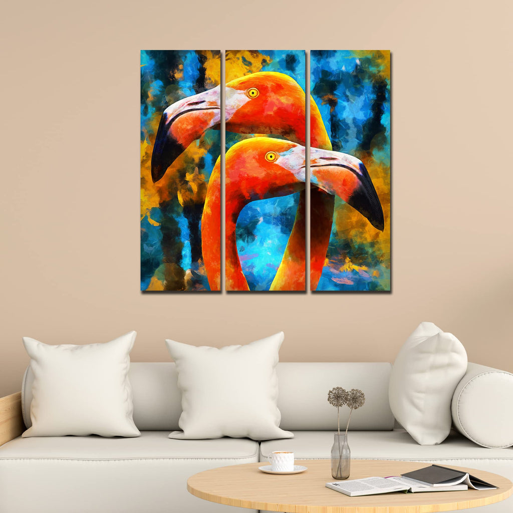 VIBECRAFTS 3 Pieces Beautiful Flamingo Canvas Wall Painting Fitted With Wooden Frame For Home | Office | Living Room | Gifts (PTVC3Pcs1_9530)