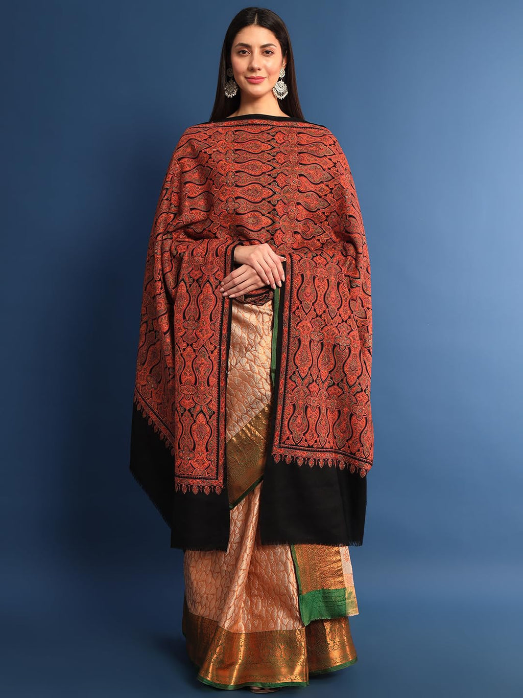Pashmoda Women Gulsheren100% Fine Wool Sozni Hand Embroidered Shawl, Stole and Wrap, Kashmiri Pashmina Shawl, Heritage Luxury, Sustainable and Natural Fabric (Size 40x80)