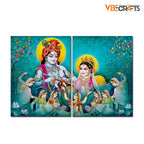 VIBECRAFTS 2 Pieces Beautiful Shree Radha Krishna Canvas Wall Painting Fitted With Wooden Frame For Home | Office | Living Room | Gifts(PTVC2Pcs1_17509)