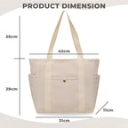 Kraptick Canvas Tote Bags – Stylish Shoulder Tote Bag Everyday Use For Women, Reusable Compact Tote Bag Perfect as a Grocery, Shopping Bags for Grocery - (White Lined)