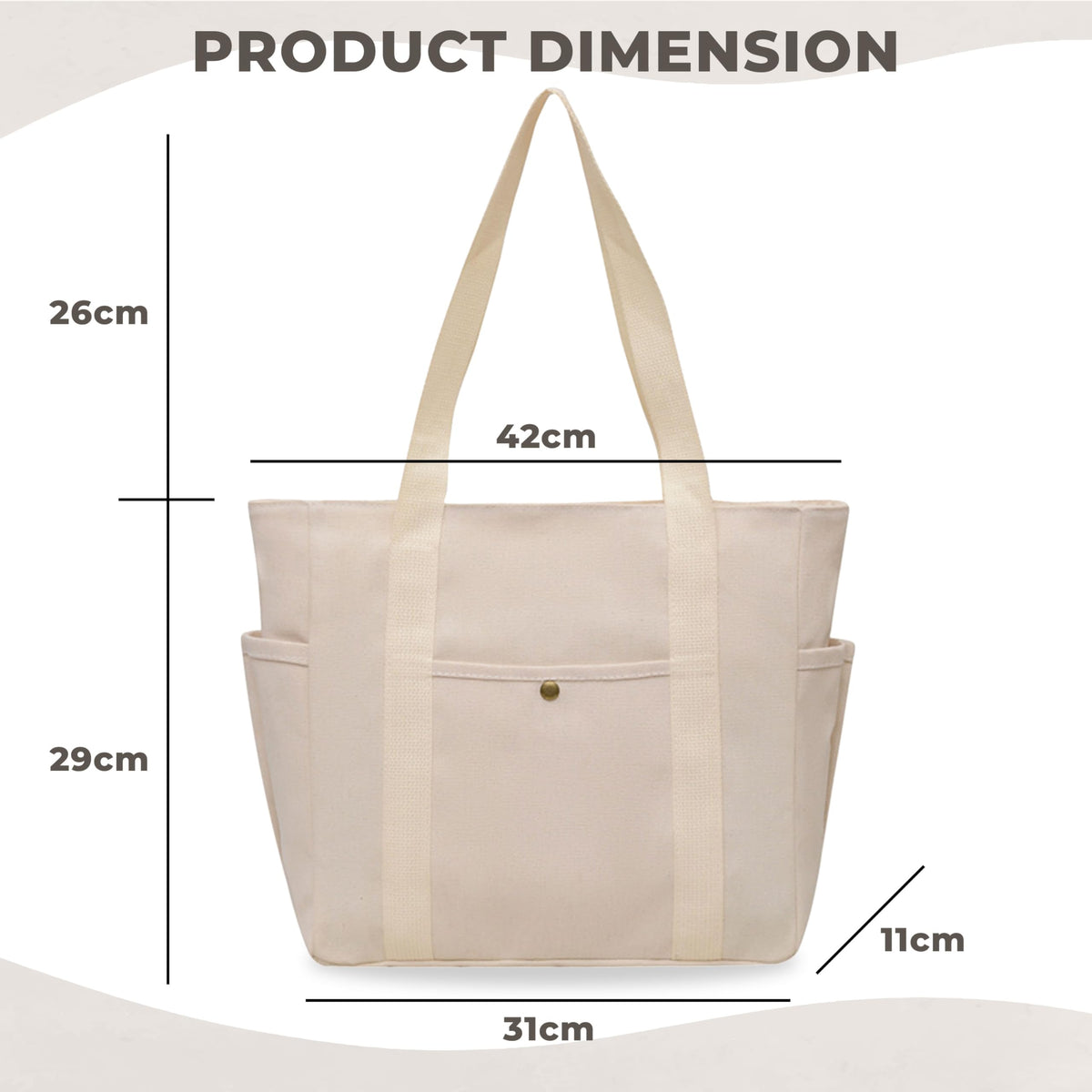 Kraptick Canvas Tote Bags – Stylish Shoulder Tote Bag Everyday Use For Women, Reusable Compact Tote Bag Perfect as a Grocery, Shopping Bags for Grocery - (White Lined)