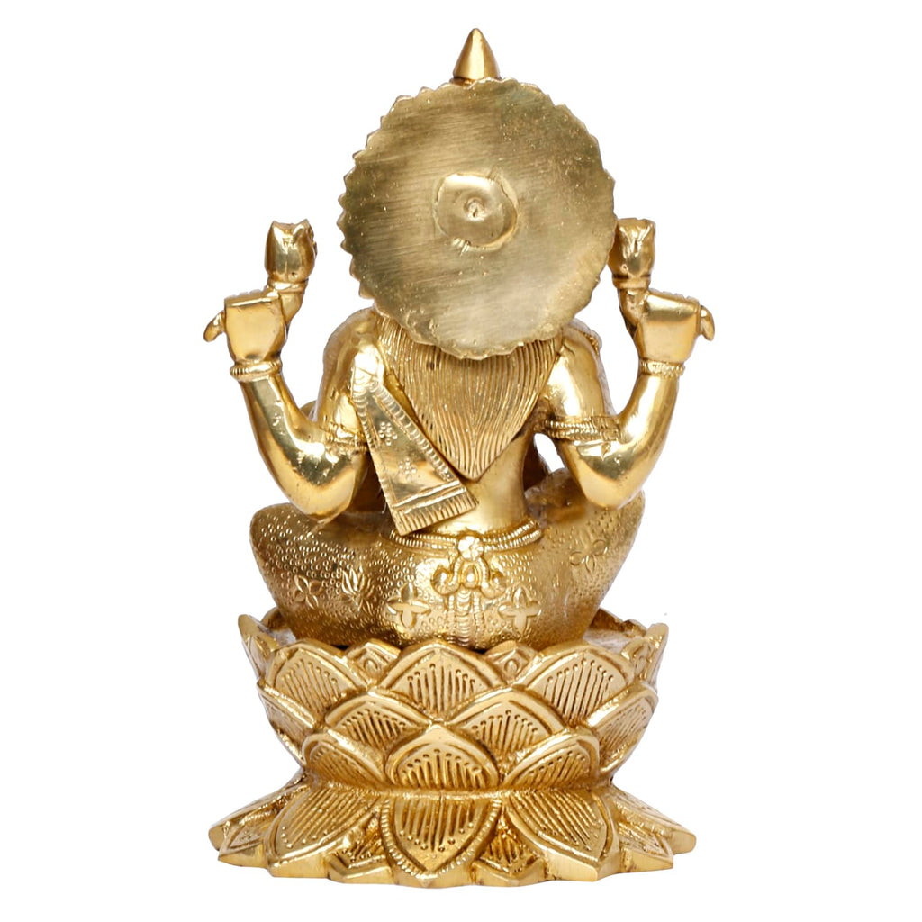 ARTVARKO Brass Laxmi Murti Lakshmi Idol Luxmi Goddess Lakshmi Sitting on Lotus Statue for Home Decor Puja Mandir Temple 9 Inch
