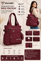 WILD MODA College and Office Tote Bag for Girls and Women (Maroon Grey)