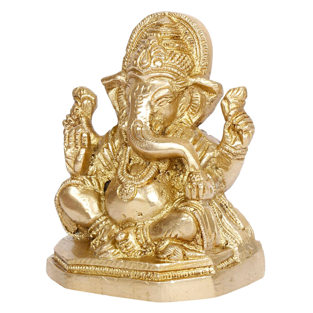 Svarup Brass Ganesh Bhagwan Idol Ganesha Statue Ganpati Murti for Home Entrance Decor Diwali Gift Height 3.75 Inch Gold
