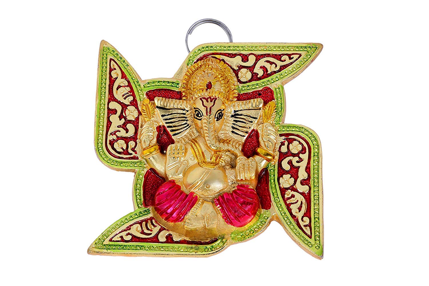 Prince Home Decor & Gifts Lord Ganesha on Swastik for Door Hanging with Colorful Meenakari Work Article Wall Hanging - 5 inches