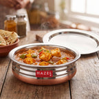 HAZEL Copper Bottom Uruli with Lid | Urli Vessel Cooking Stainless Steel | Serving Tope Handi | Kitchen Items for Home Cooking, 1700 ML