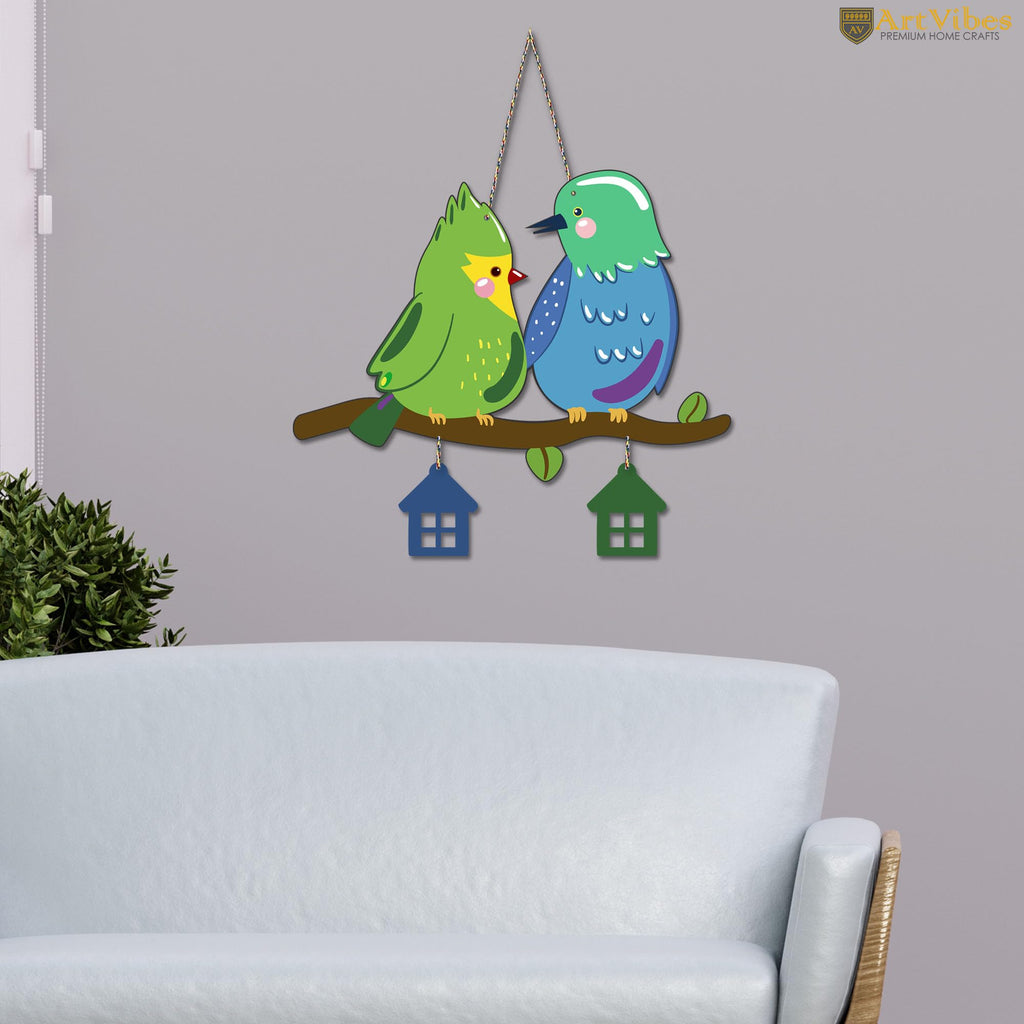 Artvibes Cute Pair of Birds Decorative MDF Wooden Wall Art for Home | Handcrafted Art | Decoration Wall Hanging Items | Trendy Decor | Wall Art Print | Paintings For Wall | Unique Gift (WH_9121N)