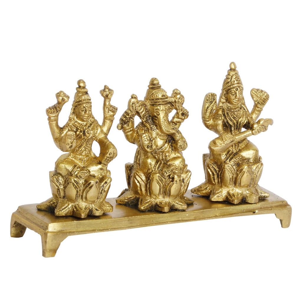 ARTVARKO Lakshmi Ganesha Saraswati Idol Ganesh laxmi Brass Metal Murti Statue for Diwali Puja Home Office Success Entrance Decor Good Luck Gift (LxBxH 14x4x8 cm)