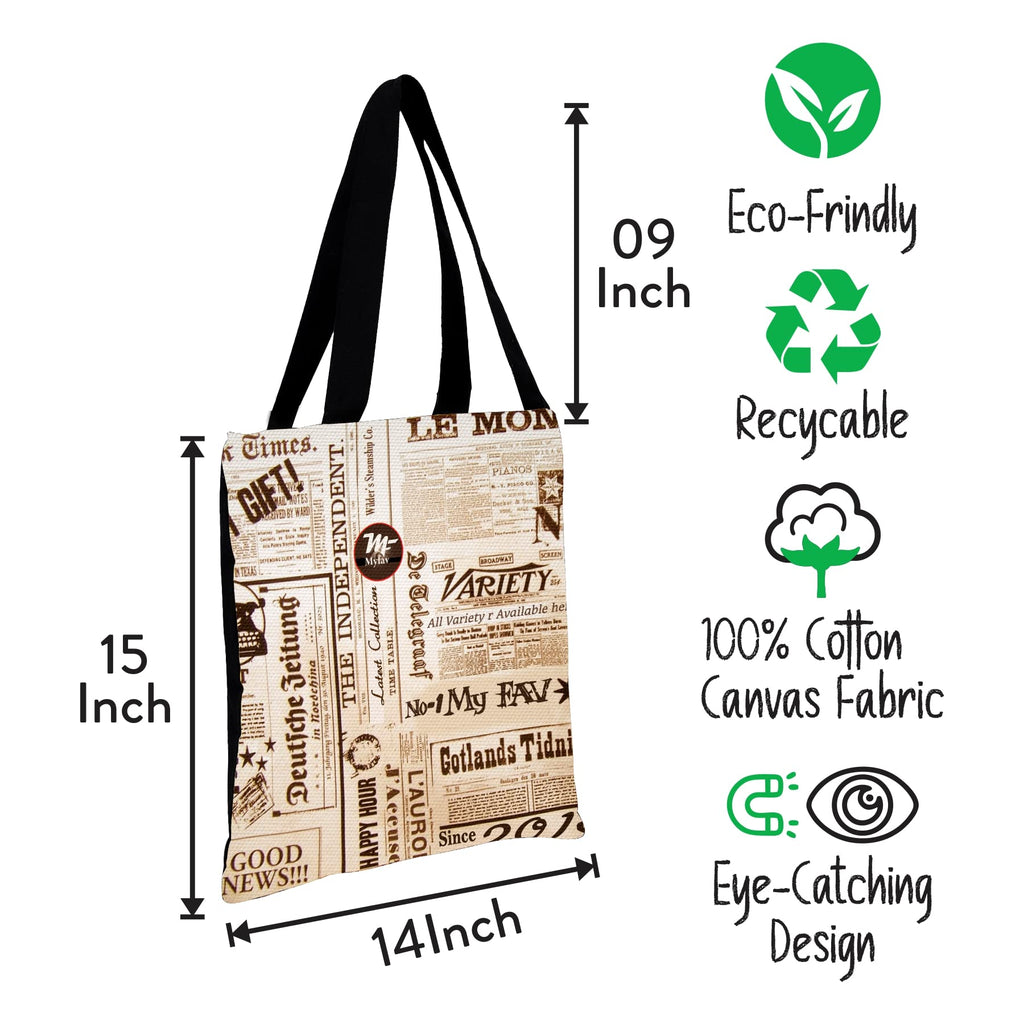 MY FAV Cotton Printed Canvas Tote Bag, for Travel,Yoga, Gym, Sports | Designer Shopping Bag | Compact, Lightweight and Eco-friendly - Capacity15kgs (6 Month Warrenty)