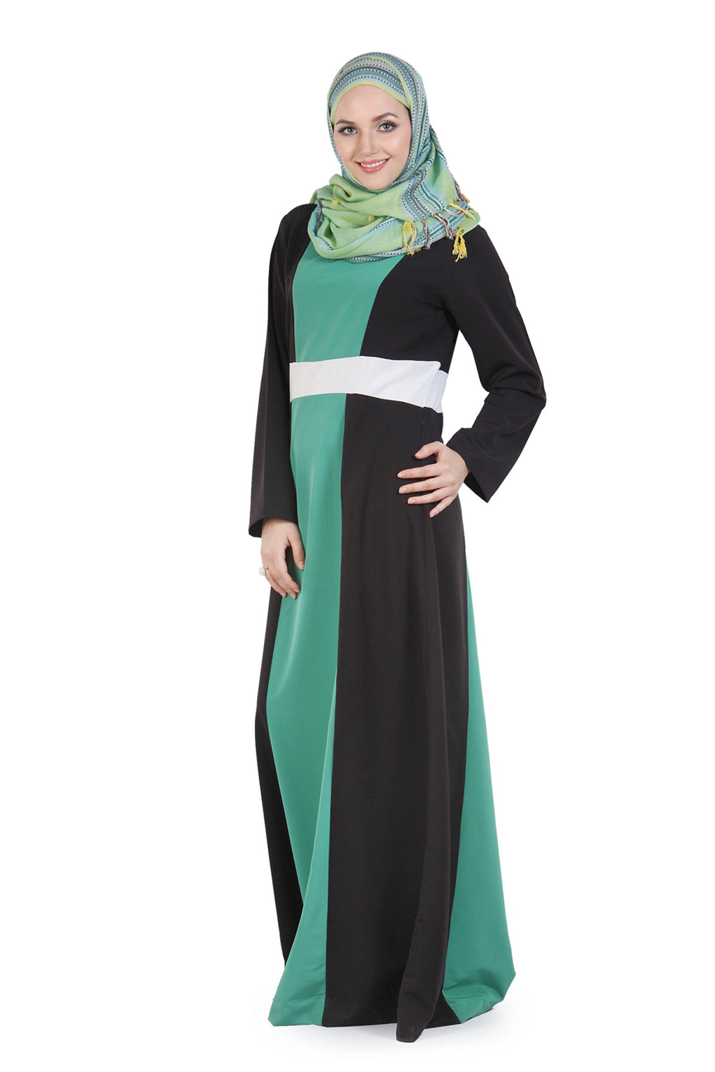 Momin Libas Aasia Color Block Long Abaya & Burkha-Large