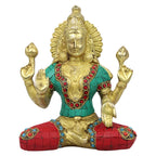ARTVARKO Goddess Maa Laxmi Idol Lakshmi Brass Multicolor Gemstone Handwork Luxmi Murti Statue for Home Puja Mandir Temple Height 7.5 Inches