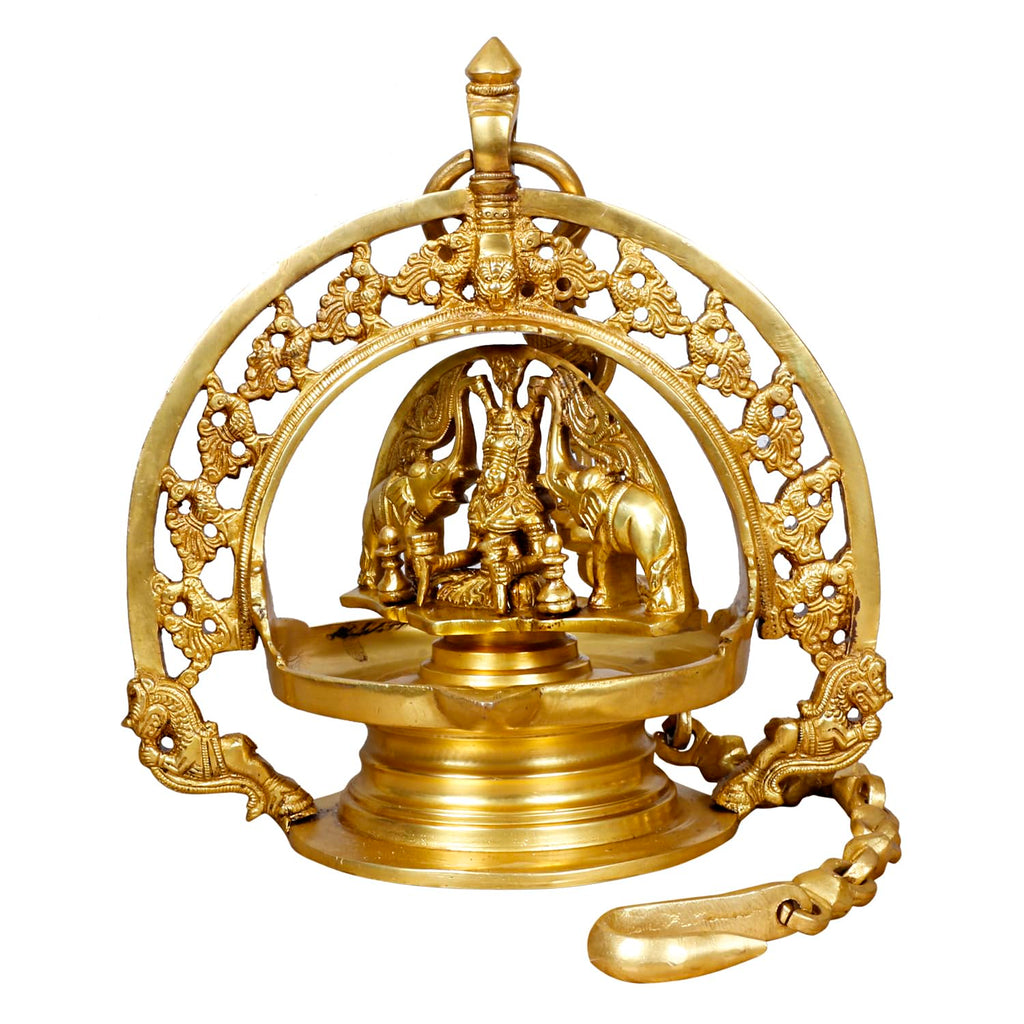 Artvarko Brass Gajlaxmi Elephant Diya Chain Wall Hanging Idol for Pooja Oil Deepam for Home Decor Puja Decorative Deepak Temple Gift Decor 33 Inch