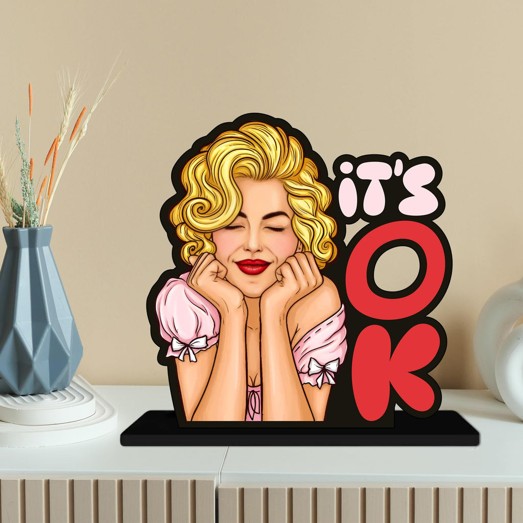 Artvibes it's OK Inspirational Quotes Table Decor for Office Desk | Home Decoration Items | Living Room | Modern Art Wooden Showpiece Decorative Gift item (SP_1186)