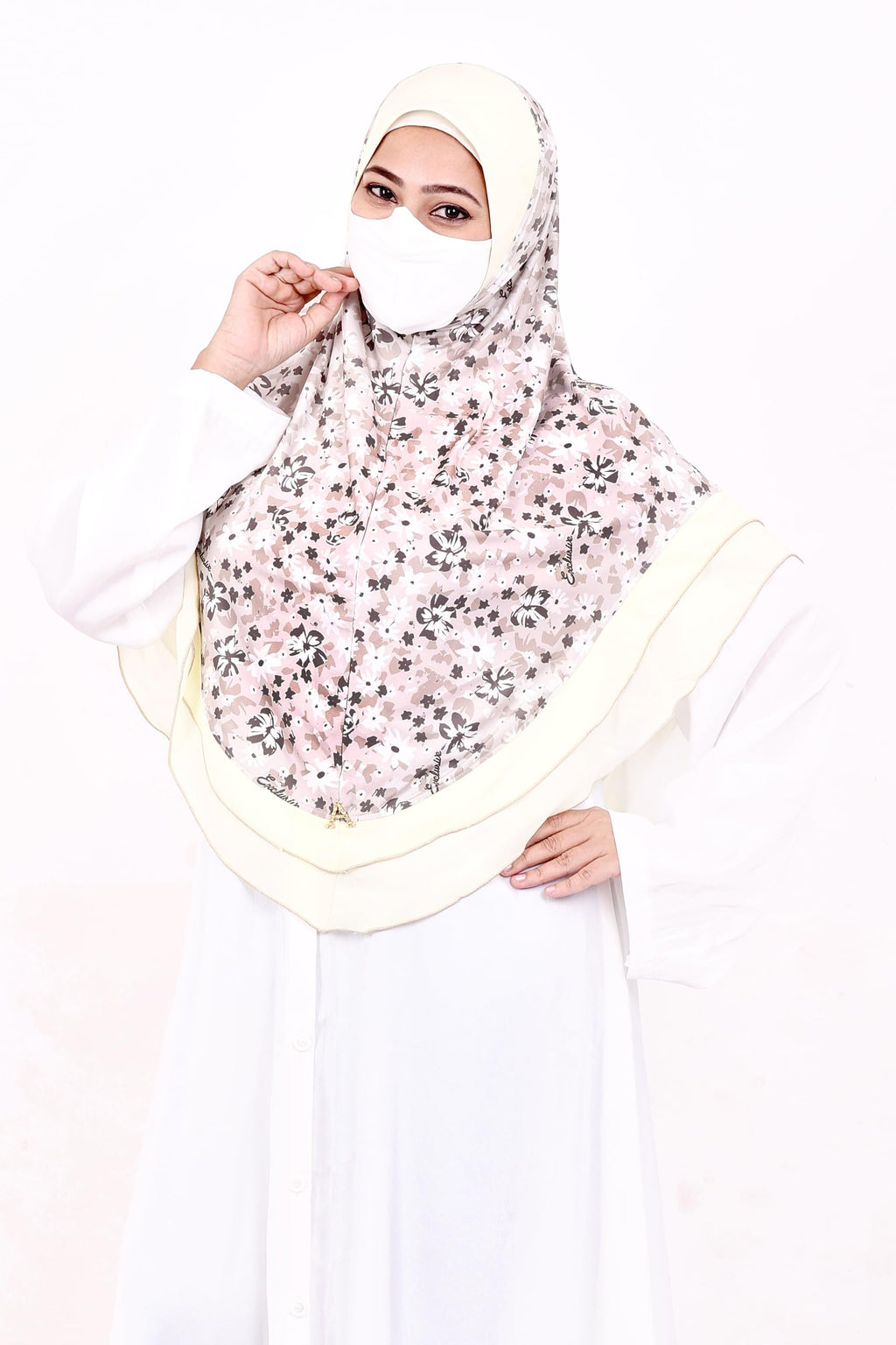 Markaz Hijab Women's Floral Printed Hijab | Ready-to-Wear Modest Headscarf | Lightweight Soft Fabric Instant Hijab | Elegant Scarf for Prayer and Casual Outfits (Light yellow floral, XL)