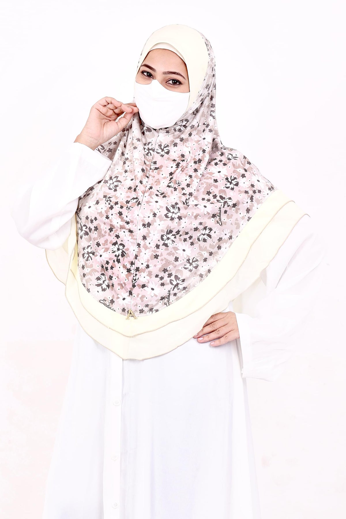 Markaz Hijab Women's Floral Printed Hijab | Ready-to-Wear Modest Headscarf | Lightweight Soft Fabric Instant Hijab | Elegant Scarf for Prayer and Casual Outfits (Light yellow floral, XL)