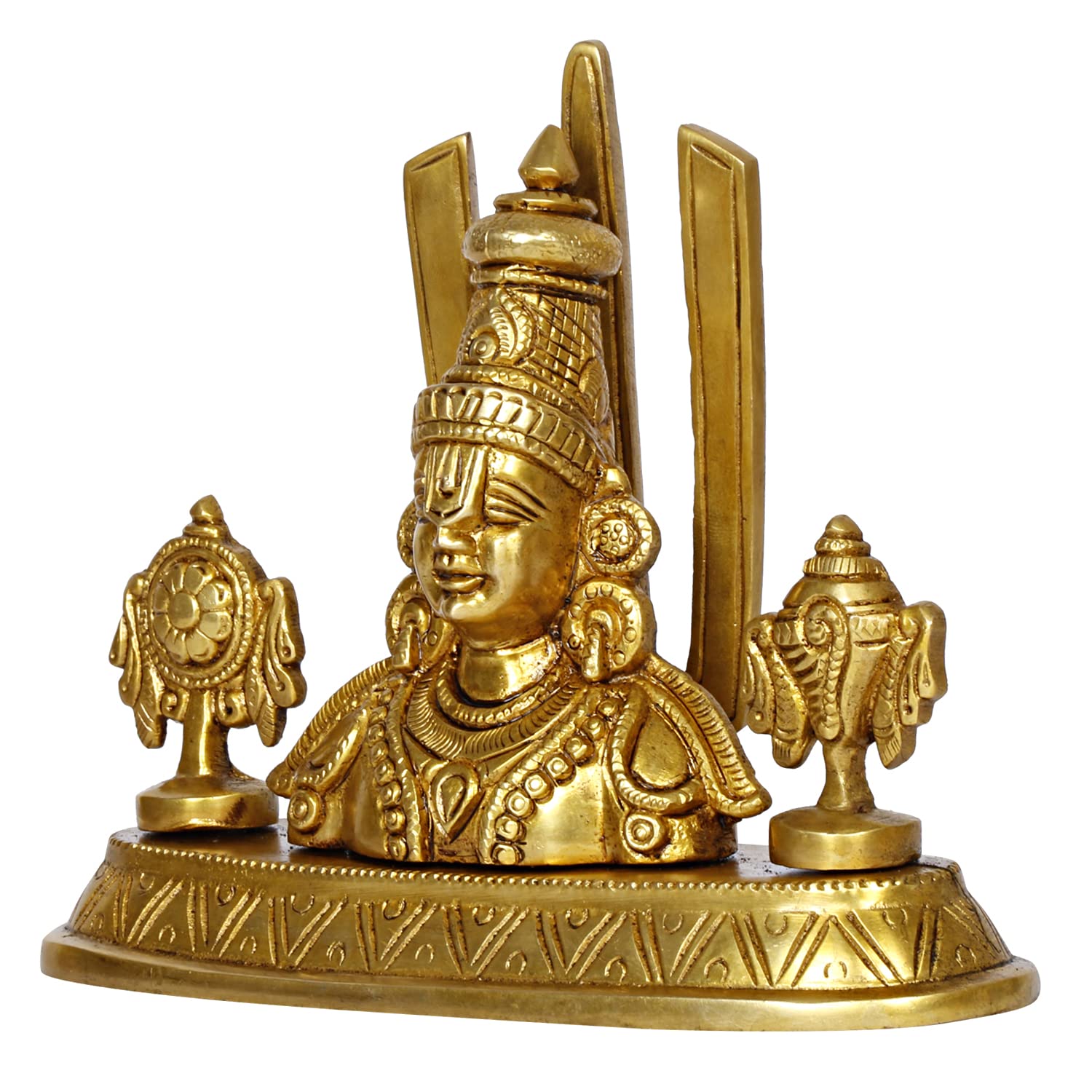 ARTVARKO Tirupati Balaji Venkateshwara Face Bust Brass Idol Vishnu Chakra Namah Shankh Statue Murti Lord Srinivasan 5.5 Inch