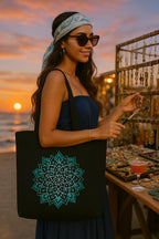 MASQ by Q-One Cute Genes Foldable Reusable Tote Bag for Women with Zip | College Bag for Girls | 100% Organic Canvas Tote for Shopping, Travel & Beach | (Mandala)