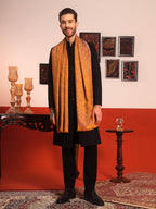 Pashmoda Men Chandni Kaani Stole, Authentic Kashmiri Luxury Pashmina Style Shawl, Stole, Small Size Gents Lohi, (Size 28x80 Inches, Mustard Color) MAVST07