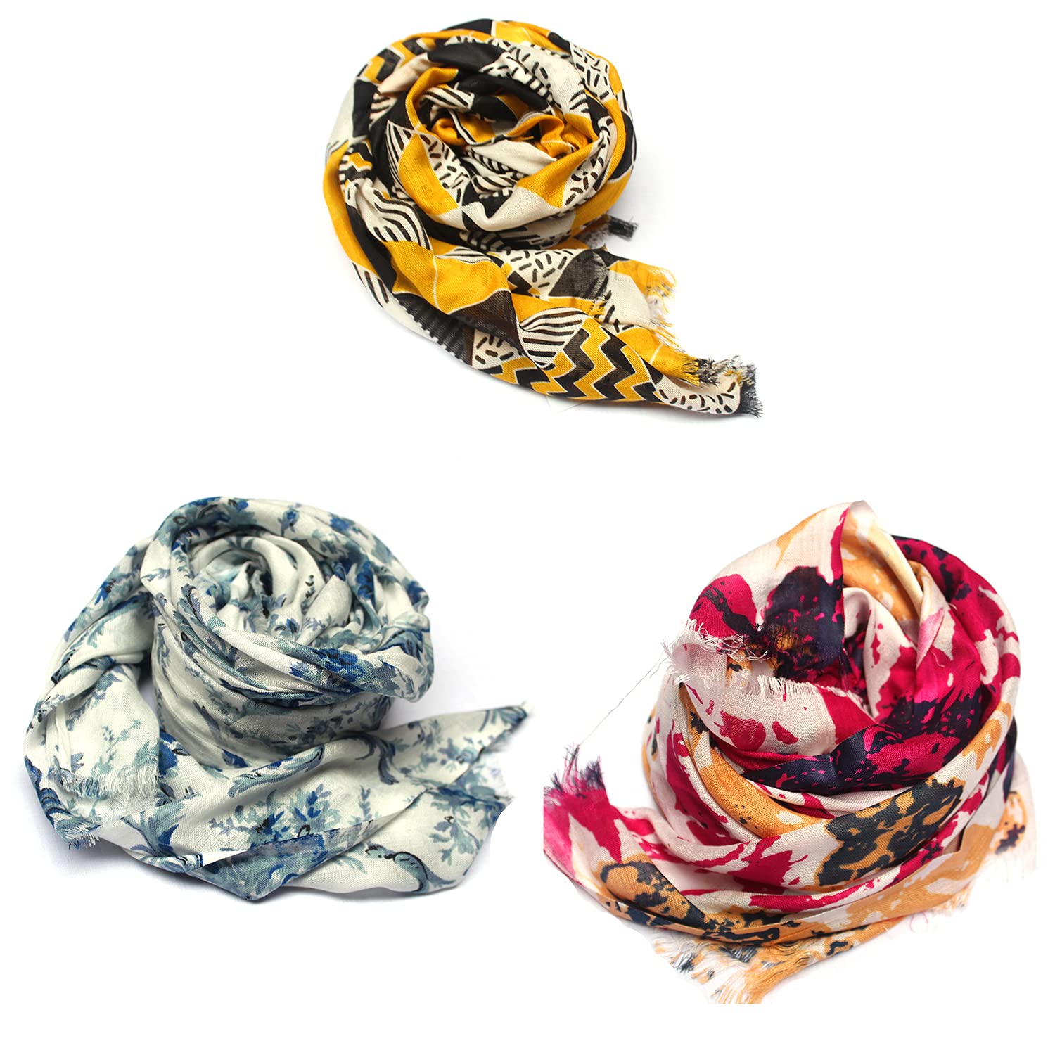 bratkrok WOMEN'S TRENDY FLORAL PRINTED RAYON SCARVES/STOLES MULTICOLOUR (PACK OF 3)