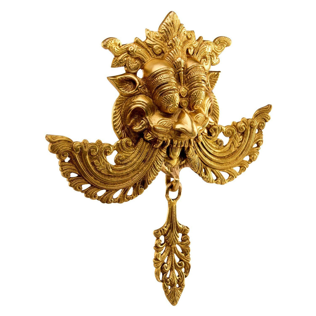 ARTVARKO Brass Najar Raksha Kavach Kirtimukha Yali for Home Shop Office Nazar Battu Kawach Wall Hanging Evil Eye Protector Batu Door Knocker 11 Inch