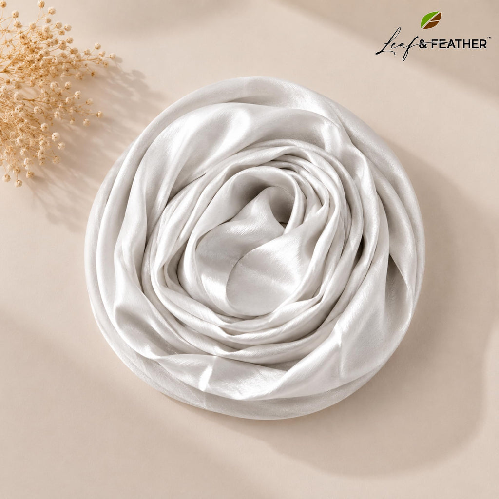 Leaf & FEATHER™ Muna Satin Hijab Scarf for Women | Satin Hijab Set Pack of 2 | 200 x 70 cm | Silky & Lightweight | Elegant Daily Wear & Occasion (13. Dusty Lavender + Pearl Silver)