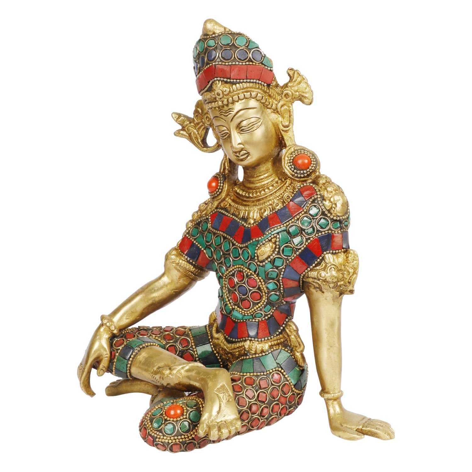 ARTVARKO Brass Murti of Lord Indra Dev Mahavastu Rain God | Color Gemstone Handwork Inder Dev| Vastu Remedy | FengShui | Height 9.5 inches.