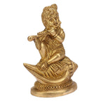 SVARUP Brass Bal Krishna Bhagwan Sitting on Shankh in Gold Color Height 4.5 Inch
