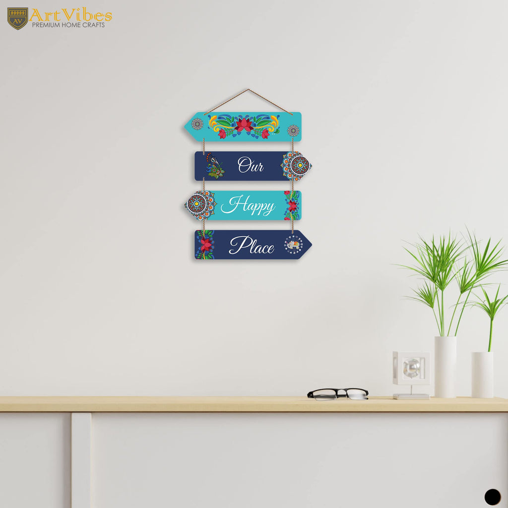Artvibes Our Happy Place Decorative Wall Art MDF Wooden Wall Hanger for Living Room | Printed Wall Decoration | Modern Decor Items | Wall Poster | Artworks Hangings | Unique Gift (WH_4413N)