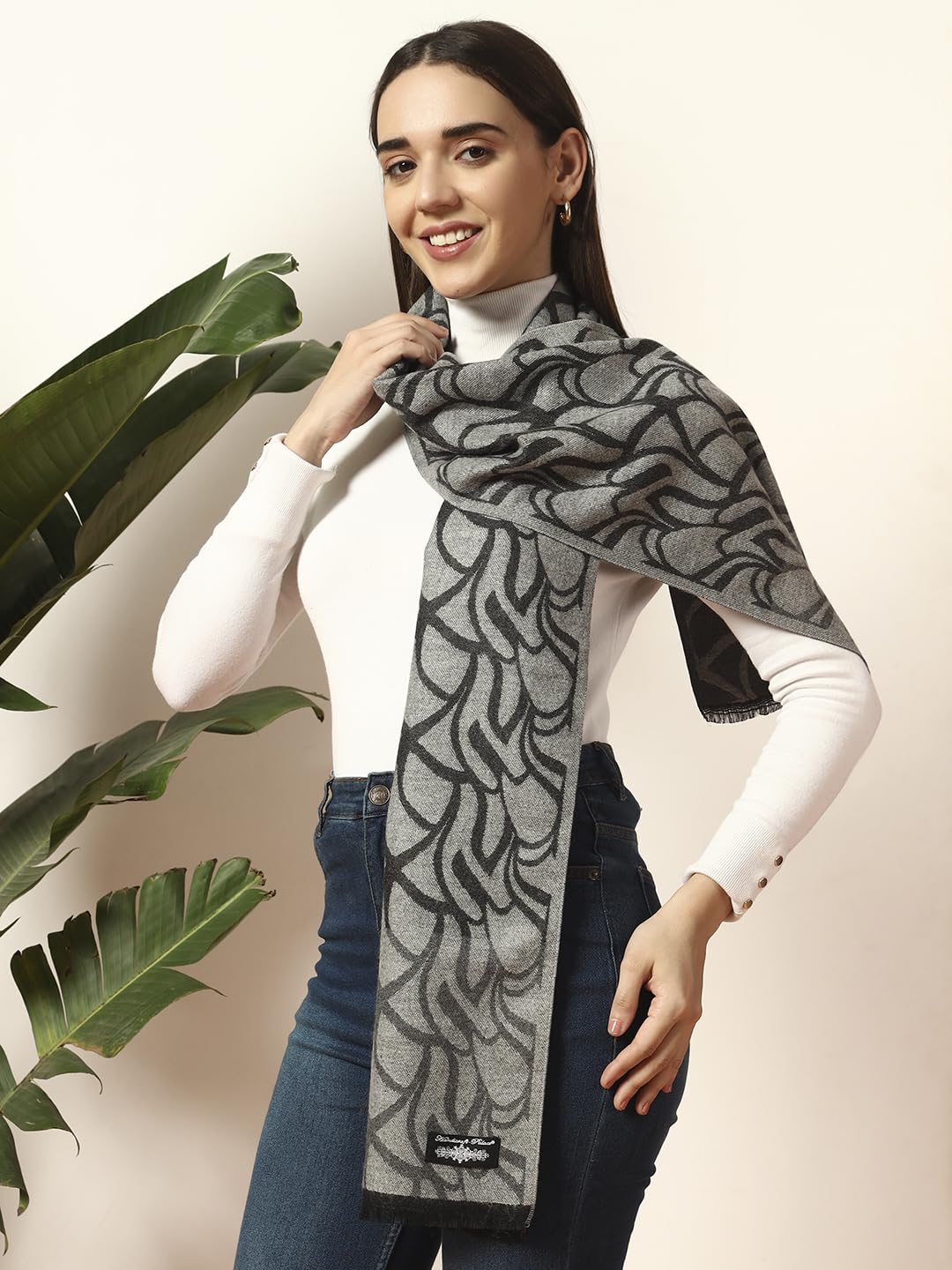 Ravaiyaa - Attitude is everything Women Woolen Ikat Design Casual Warm Winter Wear Muffler Scarf Stole 72x14 Inch (Grey Abstract)