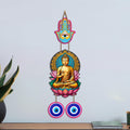 Artvibes Buddha Lotus Wall Hanging with Hamsa Hand & Evil Eye Charms | Decorative Spiritual Hanging for Positive Energy | Wooden Home Decor for Living Room | Office | Religious Art Gift (WH_8597N)