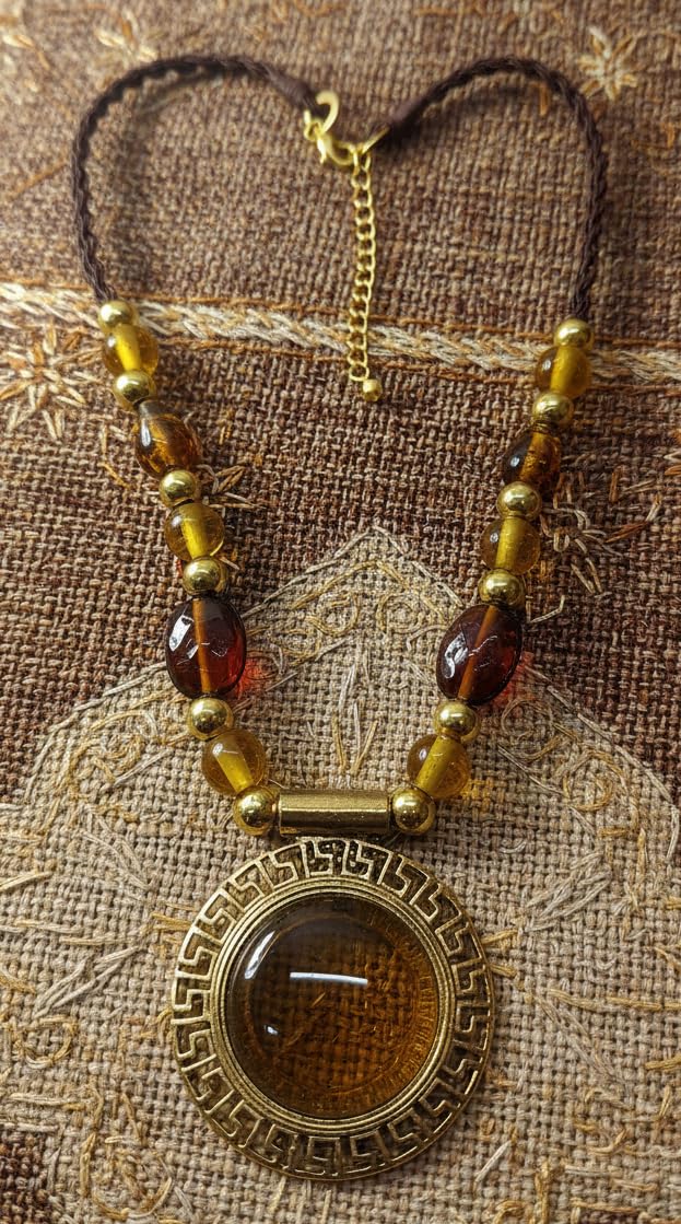 DCA Handmade Trendy Designer Traditional Ethnic Pendant Glass Beads Gold Plated Necklace for Saree Kurti Indo Western for Women and Girls